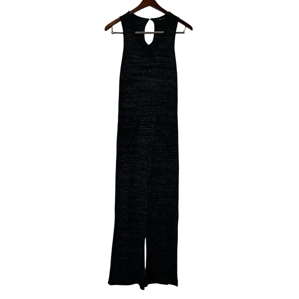 Zara Knit Women's Sleeveless V-Neck Jumpsuit Medium Gray Linen Blend Pockets